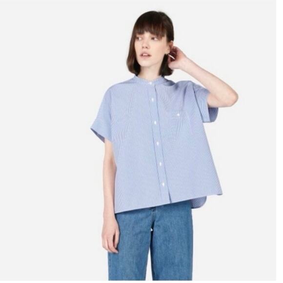 SOLD 100% Cotton Blue Pinstripe Short Sleeve Poplin Square Shirt Size 4 1/25 - Picture 5 of 11